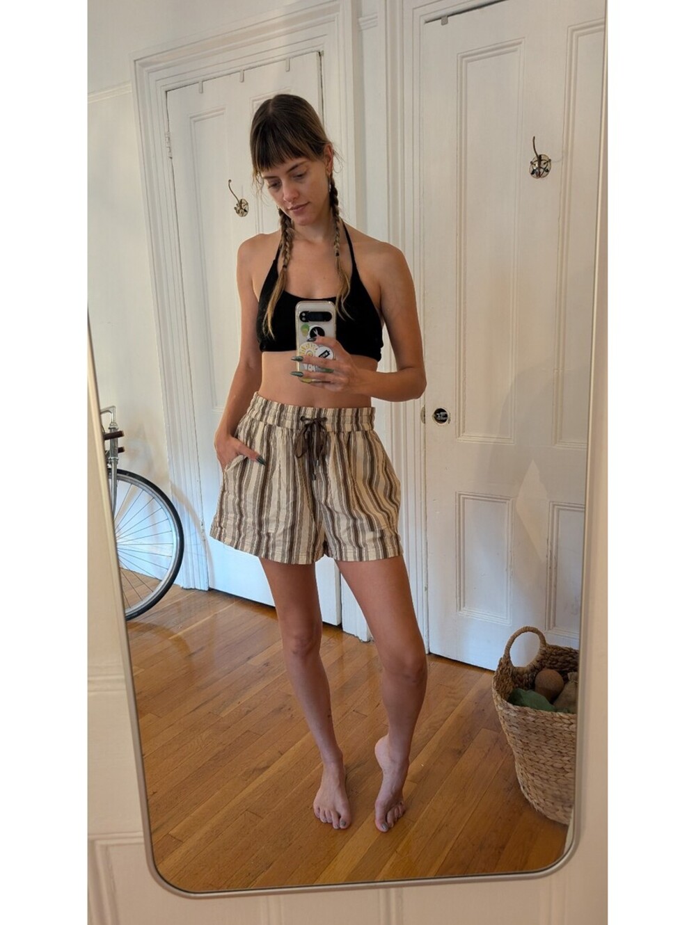Apiece Apart Women's Cream and Brown Striped Casual Boxer Shorts